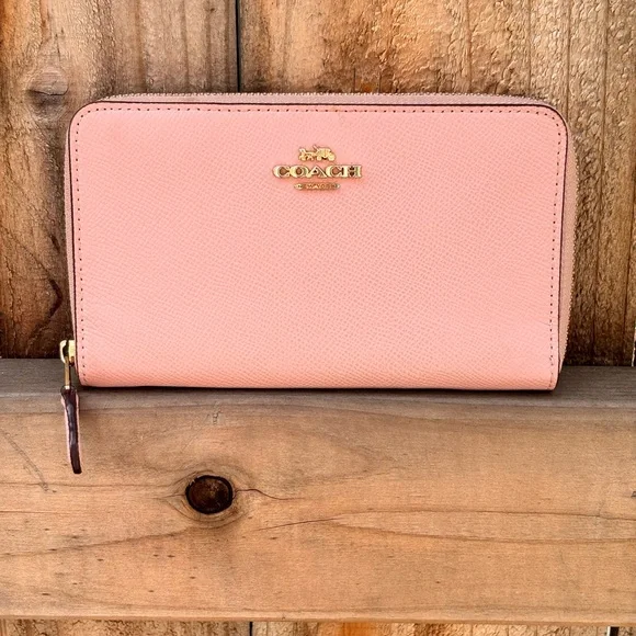 COACH Pink Crossgrain Leather Zip-Around Wallet RETAILS $238 - Picture 2 of 16